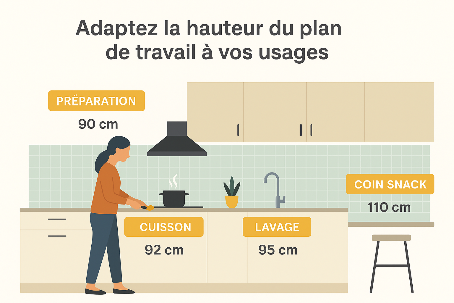 Plan de travail : trouvez la hauteur idéale pour un confort optimal.